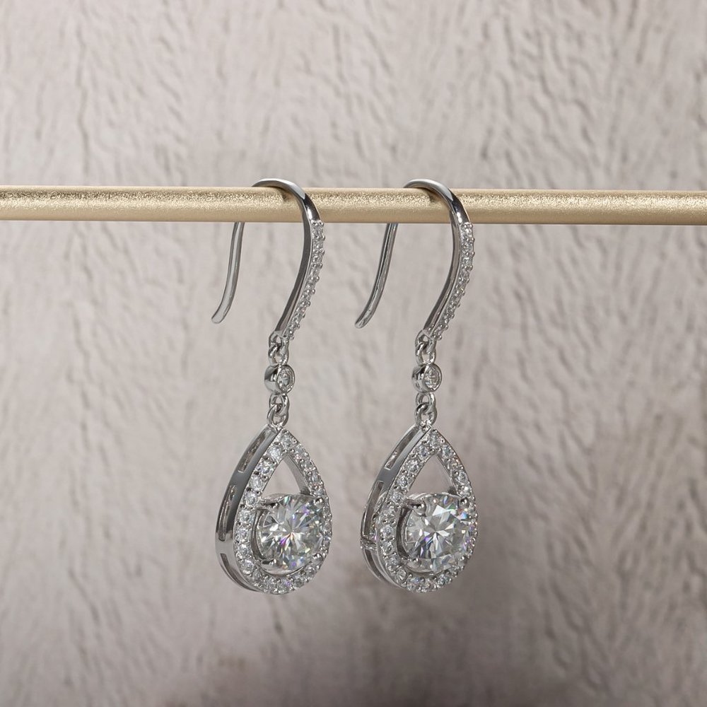 Certified 2ct. t.w. Diamond Moissanite Tear Drop Earrings NEW - Picture 4 of 10